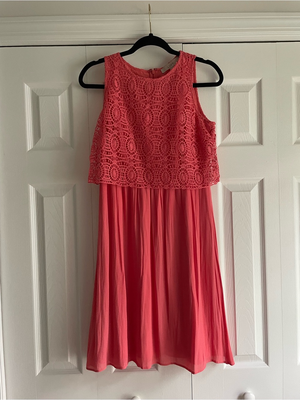 LOFT Coral Lace Overlay Sleeveless Dress